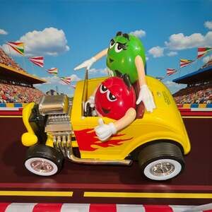 M&M's "Rebel Without A Clue" Hot Rod Car Yellow Candy Dispenser